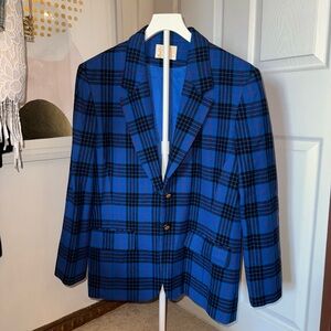Vintage Classic Blue Plaid Blazer - Bold Black Check